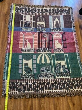 Vintage large Cats in the Window Tapestry/ woven throw 64x46
